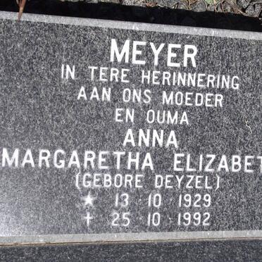 MEYER Anna Margaretha Elizabeth nee DEYZEL 1929-1992