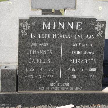 MINNE Johannes Carolus 1916-1985 &amp; Elizabeth 1908-1981