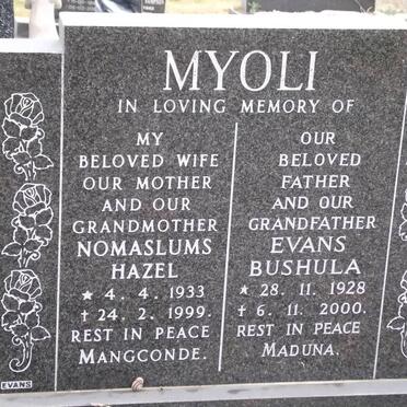 MYOLI Evans Bushula 1928-2000 &amp; Nomaslums Hazel 1933-1999