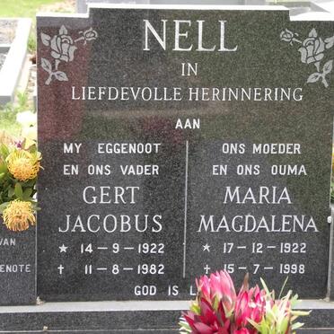 NELL Gert Jacobus 1922-1982 :: GOUWS Maria Magdalena formerly NELL 1922-1998
