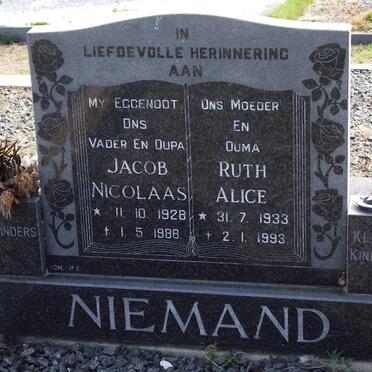 NIEMAND Jacob Nicolaas 1928-1988 &amp; Ruth Alice 1933-1993