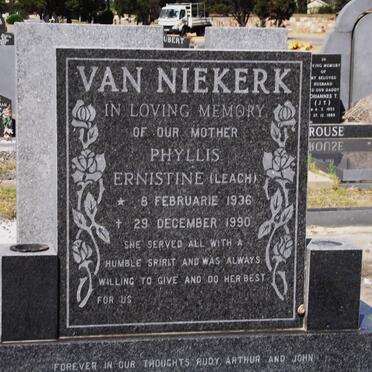 NIEKERK Phyllis Ernistine, van nee LEACH 1936-1990
