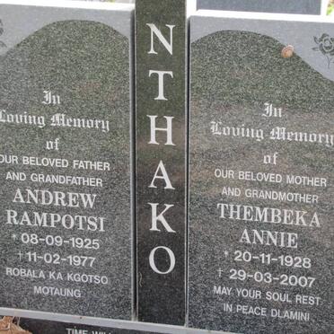 NTHAKO Andrew Rampotsi 1925-1977 &amp; Thembeka Annie 1928-2007