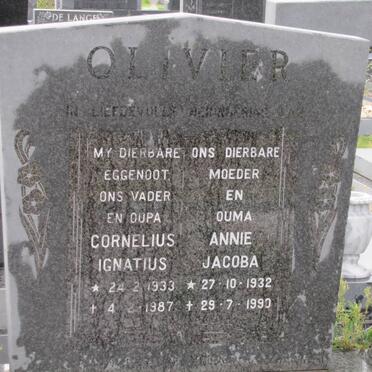 OLIVIER Cornelius Ignatius 1933-1987 &amp; Annie Jacoba 1932-1990