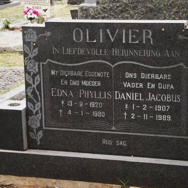 OLIVIER Daniel Jacobus 1907-1989 &amp; Edna Phyllis 1920-1980