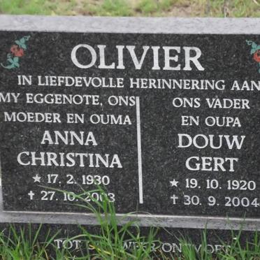 OLIVIER Douw Gert 1920-2004 &amp; Anna Christina 1930-2003
