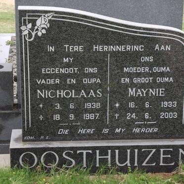 OOSTHUIZEN Nicholaas 1938-1987 &amp; Maynie 1933-2003