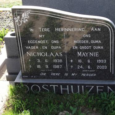 OOSTHUIZEN Nicholaas 1938-1987 &amp; Maynie 1933-2003