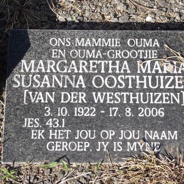 OOSTHUIZEN Margaretha Maria Susanna VAN DER WESTHUIZEN 1922-2006