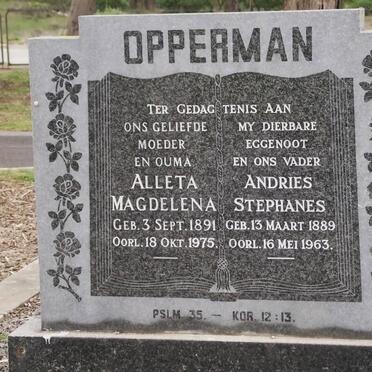 OPPERMAN Andries Stephanus 1889-1963 &amp; Aletta Magdalena 1891-1975