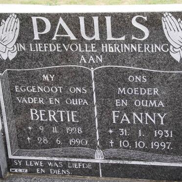 PAULS Bertie 1928-1990 &amp; Fanny 1931-1997