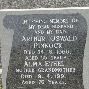 PINNOCK Arthur Oswald -1966 &amp; Alma Ethel -1991