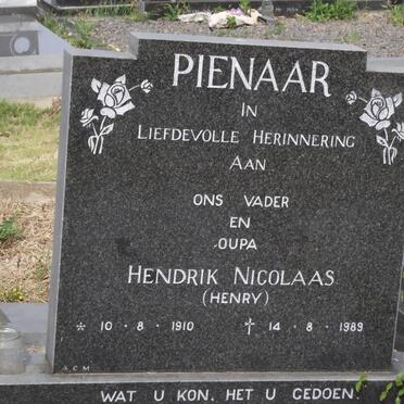 PIENAAR Hendrik Nicolaas 1910-1989