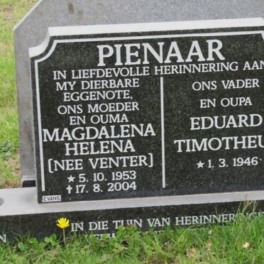 PIENAAR Eduard Timotheus 1946- &amp; Magdalena Helena VENTER 1953-2004