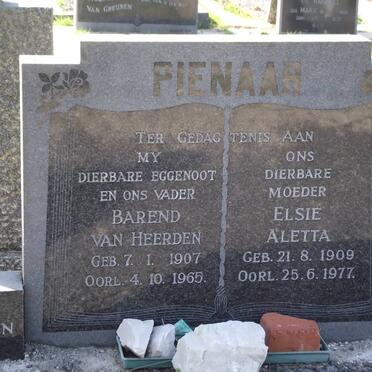 PIENAAR Barend Van Heerden 1907-1965 &amp; Elsie Aletta 1909-1977