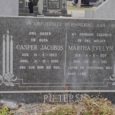 PIETERSE Casper Jacobus 1923-1986 &amp; Martha Evelyn 1929-1981