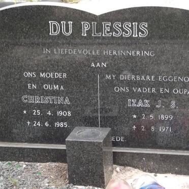 PLESSIS Izak J.S., du 1899-1971 &amp; Christina 1908-1985