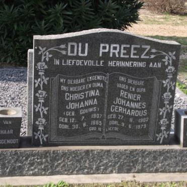PREEZ Renier Johannes Gerhardus, du 1902-1979 &amp; Christina Johanna GOUWS 1907-1965