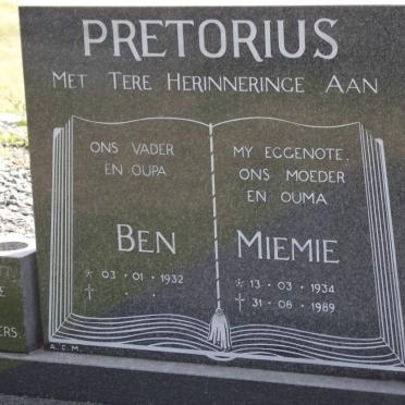 PRETORIUS Ben 1932- &amp; Maria J. 1934-1989