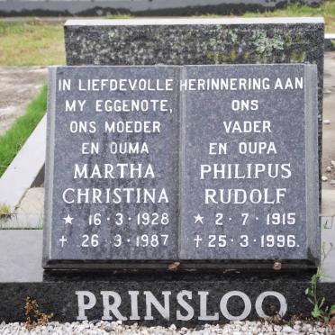 PRINSLOO Philipus Rudolf 1915-1996 &amp; Martha Christina 1928-1987