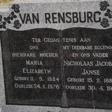 RENSBURG Maria Elizabeth, van 1884-1976 &amp; Nicholaas Jacobus Janse 1885-1962