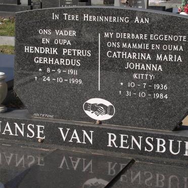 RENSBURG Hendrik Petrus Gerhardus, janse van 1911-1999 &amp; Catharina Maria Johanna 1936-1984
