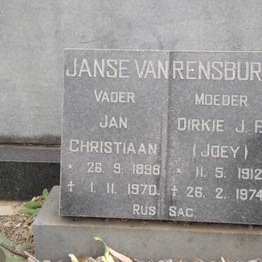 RENSBURG Jan Christiaan, janse van 1898-1970 &amp; Dirkie J.P. 1912-1974