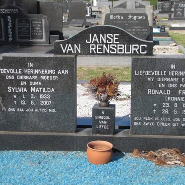 RENSBURG Sylvia Matilda, janse van 1933-2007 &amp; Ronald Fredrick 1938-1976