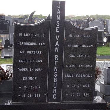 RENSBURG George, janse van 1917-1993 &amp; Anna Fransina 1922-1994