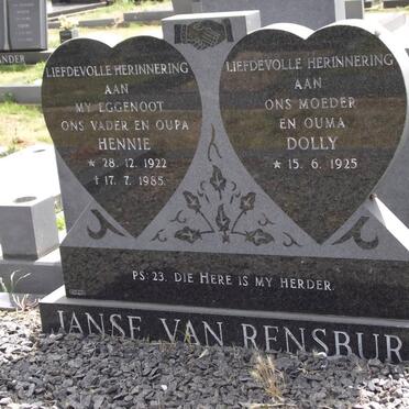 RENSBURG Hennie, janse van 1922-1985 &amp; Dolly 1925-
