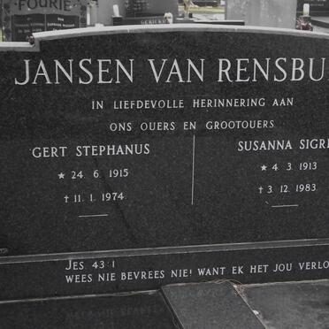RENSBURG Gert Stephanus, jansen van 1915-1974 &amp; Susanna Sigria 1913-1983
