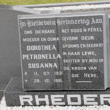 RHEDER Dorothea Petronella Susanna 1931-1991