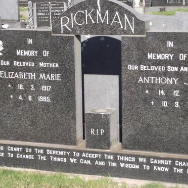 RICKMAN Elizabeth Marie 1917-1985 :: RICHMAN Anthony John 1945-1971