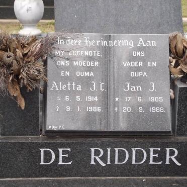 RIDDER Jan J., de 1905-1988 &amp; Aletta J.C. 1914-1986
