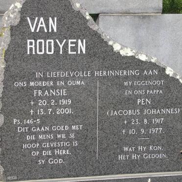ROOYEN Jacobus Johnnes, van 1917-1977 &amp; Fransie 1919-2001