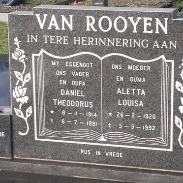 ROOYEN Daniel Theodorus, van 1914-1991 &amp; Aletta Louisa 1920-1992