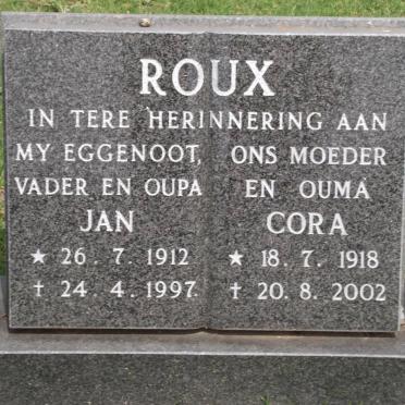 ROUX Johannes Hermanus 1912-1997 &amp; Cora 1918-2002