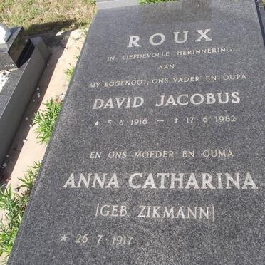 ROUX David Jacobus 1916-1982 &amp; Ana Catharina ZIKMANN 1917-