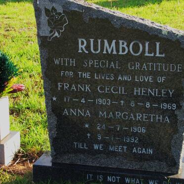 RUMBOLL Frank Cecil Henley 1903-1969 &amp; Anna Margaretha 1906-1992