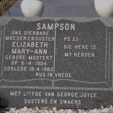 SAMPSON Elizabeth Mary-Ann nee MOSTERT 1904-1982