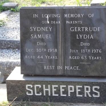 SCHEEPERS Sydney Samuel -1958 &amp; Gertrude Lydia 1913-1976