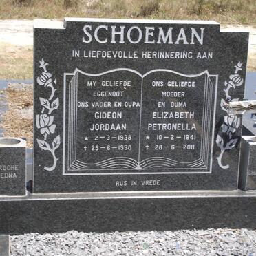 SCHOEMAN Gideon Jordaan 1938-1998 &amp; Elizabeth Petronella 1941-2011
