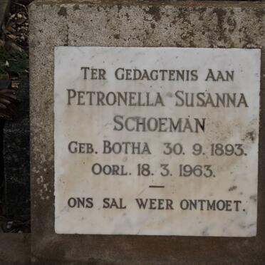 SCHOEMAN Petronella Susanna nee BOTHA 1893-1963