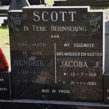 SCOTT Hendrik J. 1921-1983 &amp; Jacoba J. 1931-1982
