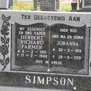 SIMPSON Herbert Richard Farmer 1910-1988 &amp; Johanna 1919-2001