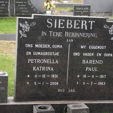 SIEBERT Petronella Katrina 1931-2008 :: SIEBERT Barend Paul 1917-1983