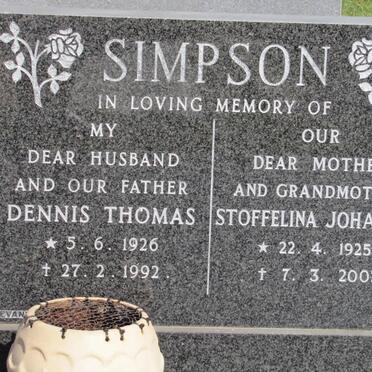 SIMPSON Dennis Thomas 1926-1992 &amp; Stoffelina Johanna 1925-2002