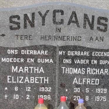 SNYGANS Thomas Richard Alfred 1929-1975 :: GRAS Martha Elizabeth, le formerly SNYGANS 1932-1996