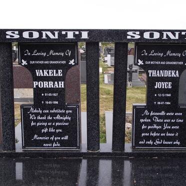SONTI Vakele Porrah 1927-1996 &amp; Thandeka Joyce 1940-1984