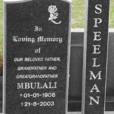 SPEELMAN Mbulali 1906-2003